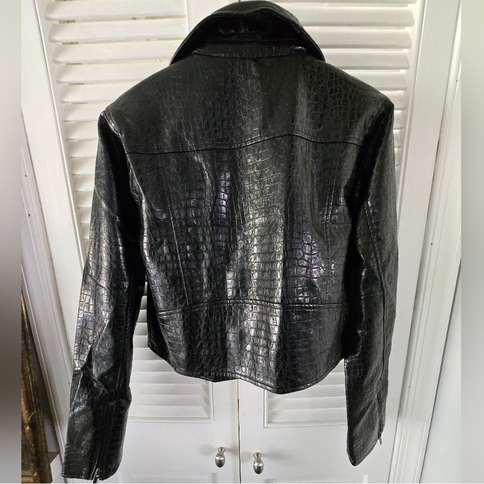 Black CrocodileEmbossed Leather Jacket
